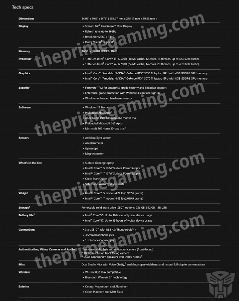 Surface Gaming Laptop Tech Specs leaked by theprimegaming large