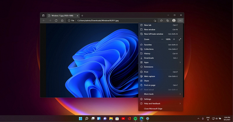 Microsoft Edge files sharing for Windows 11 large