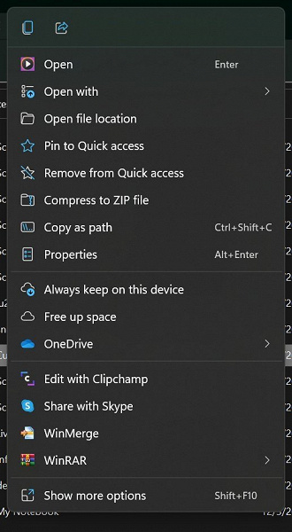 File Explorer context menu ad