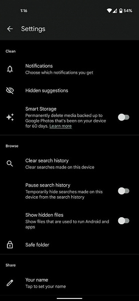Files by Google Smart Storage toggle in Settings 473x1024