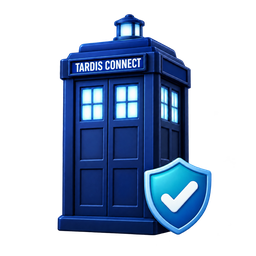 Логотип TardisConnect — будка со щитом и галочкой