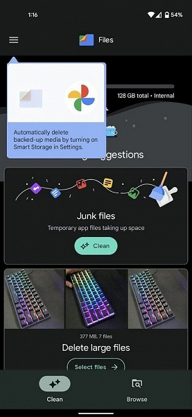 Files by Google Smart Storage pop up 473x1024